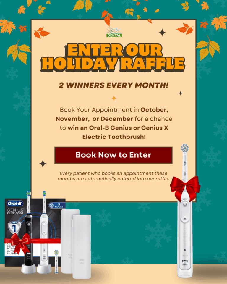 Fairview Dental holiday raffle — win free prizes when you book your dental appointment October through December, two winners each month